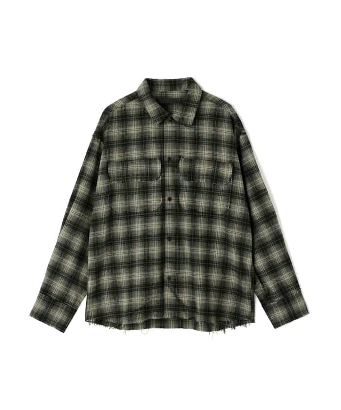 DankeSchon/ダンケシェーン/CUTOFF CHECK SHIRTS Green M