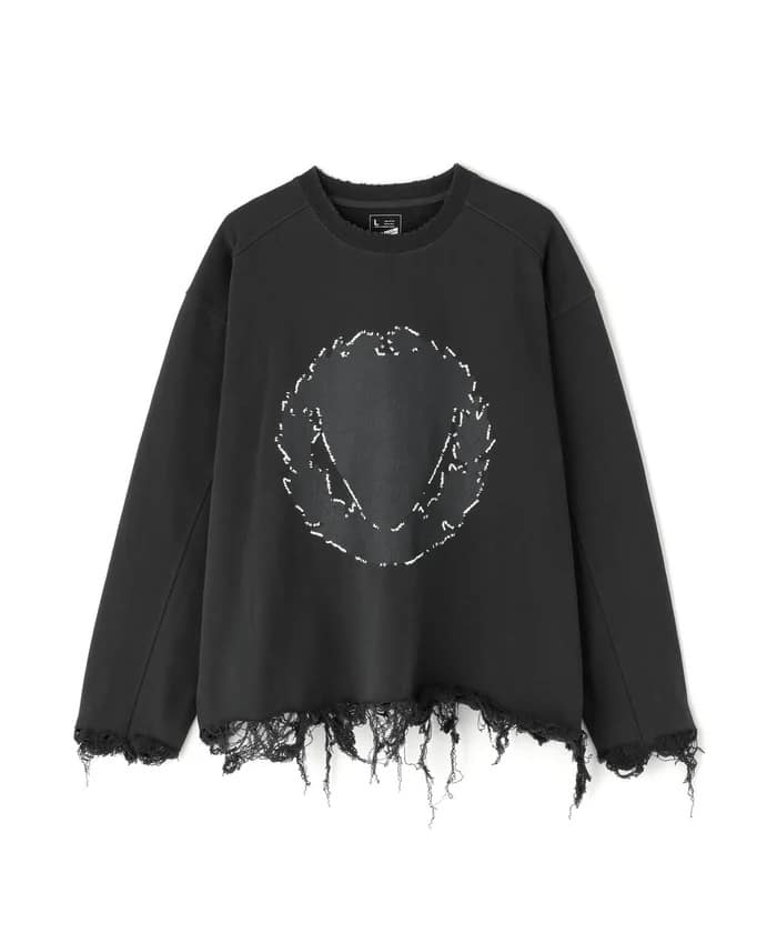 DankeSchon/ダンケシェーン/CUT FRINGE SWEAT CREWNECK EMBLEM BLACK M