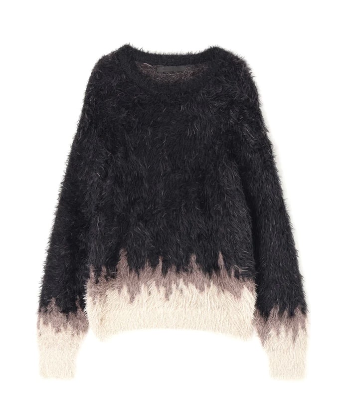 DankeSchon/ダンケシェーン/NYLON SHAGGY CREWNECK SWITCH BLACK M