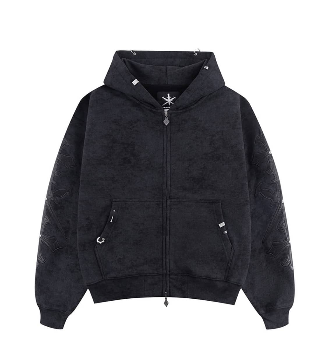 SUPPLIER/サプライヤー/Dagger Cross Leather zip Hoodie Black M