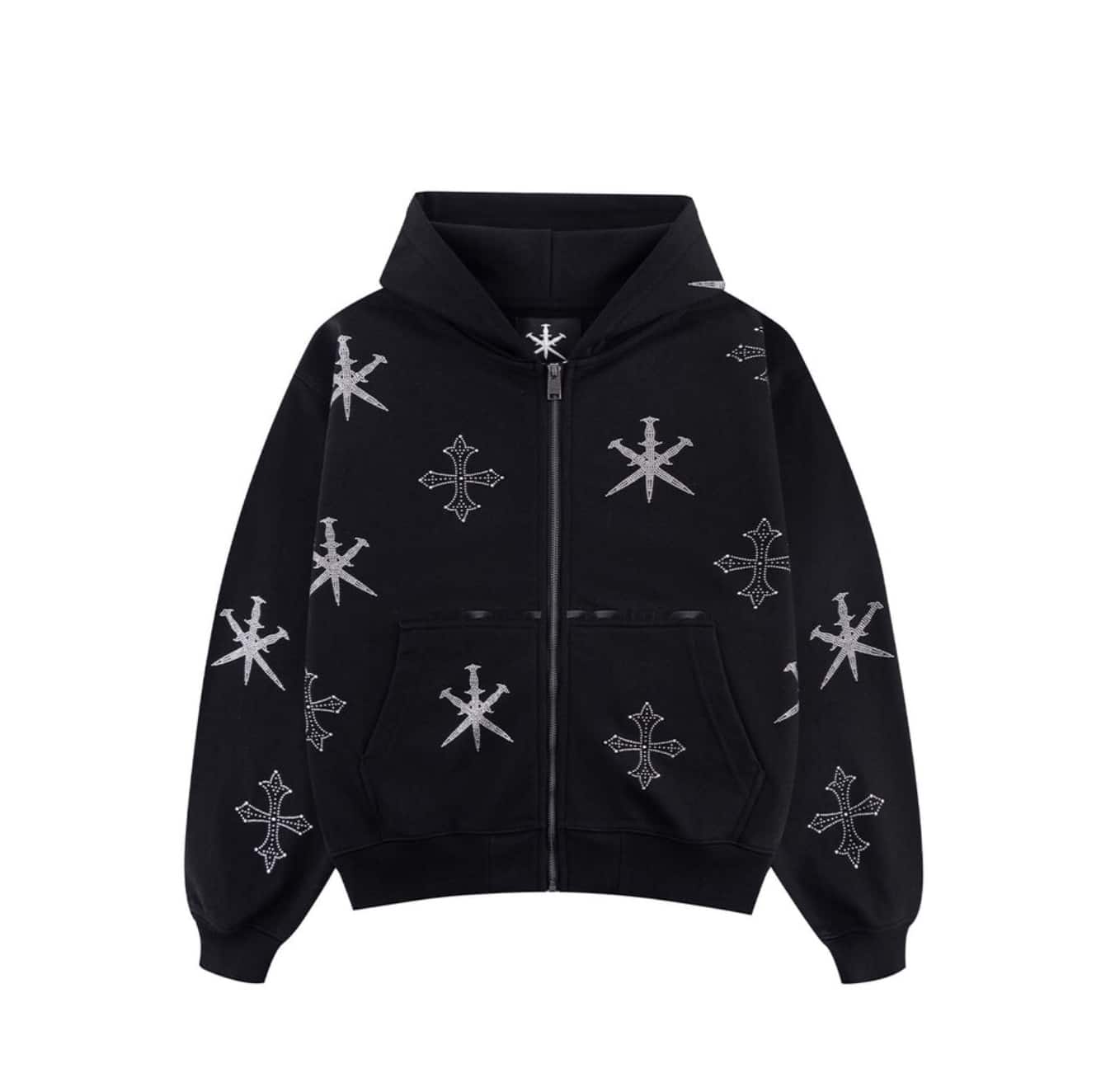 SUPPLIER/サプライヤー/Dagger Cross Rhinestone Zip Hoodie(M Black