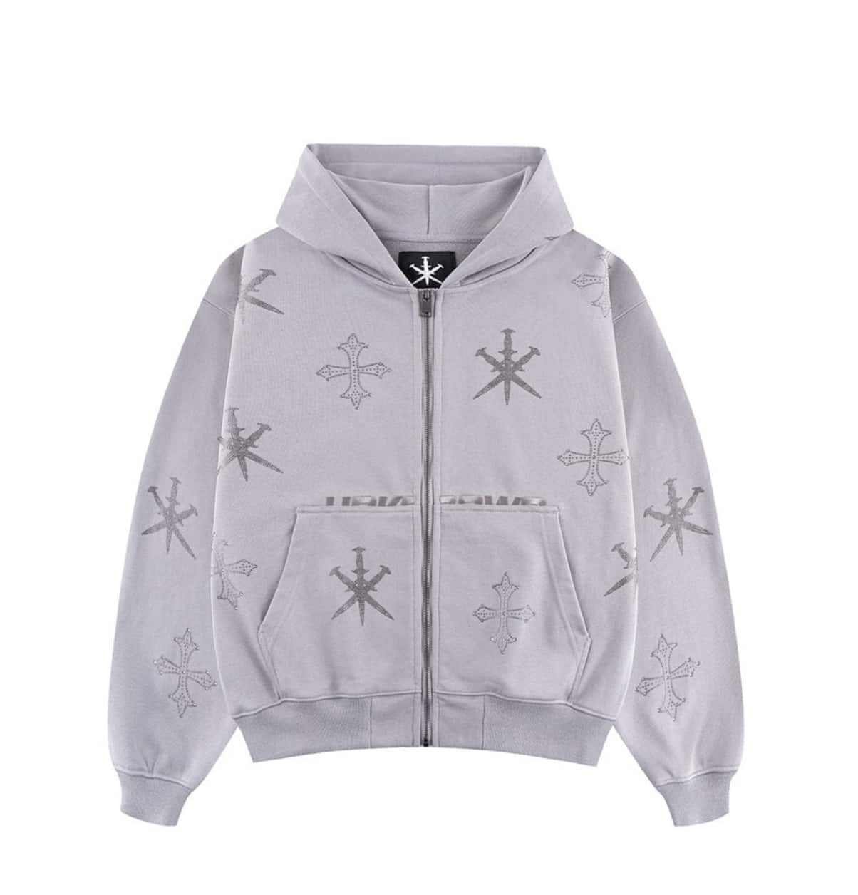 SUPPLIER/サプライヤー/Dagger Cross Rhinestone Zip Hoodie gray M