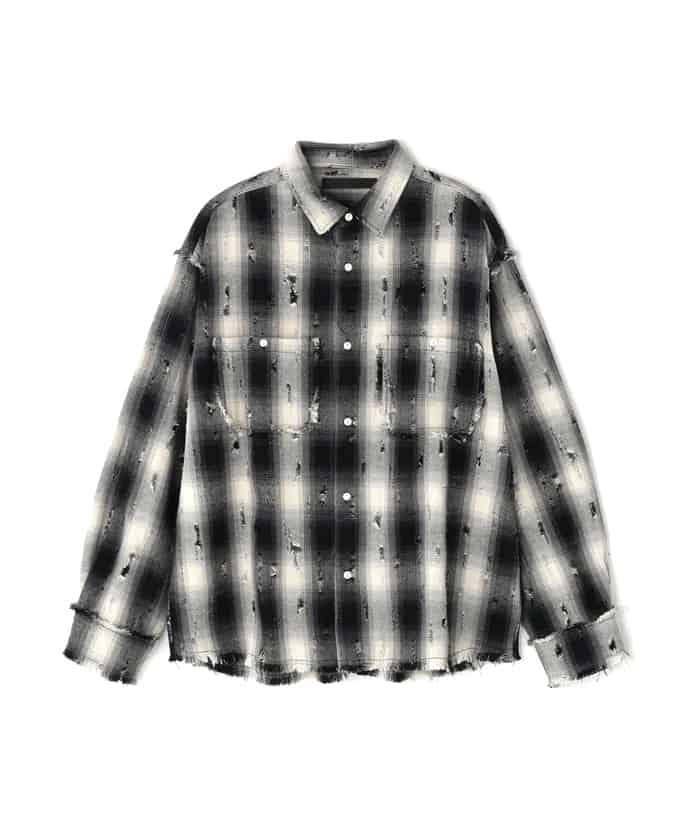 DankeSchon/ダンケシェーン/DAMAGE OMBRE CHECK L/S SHIRTS Black L
