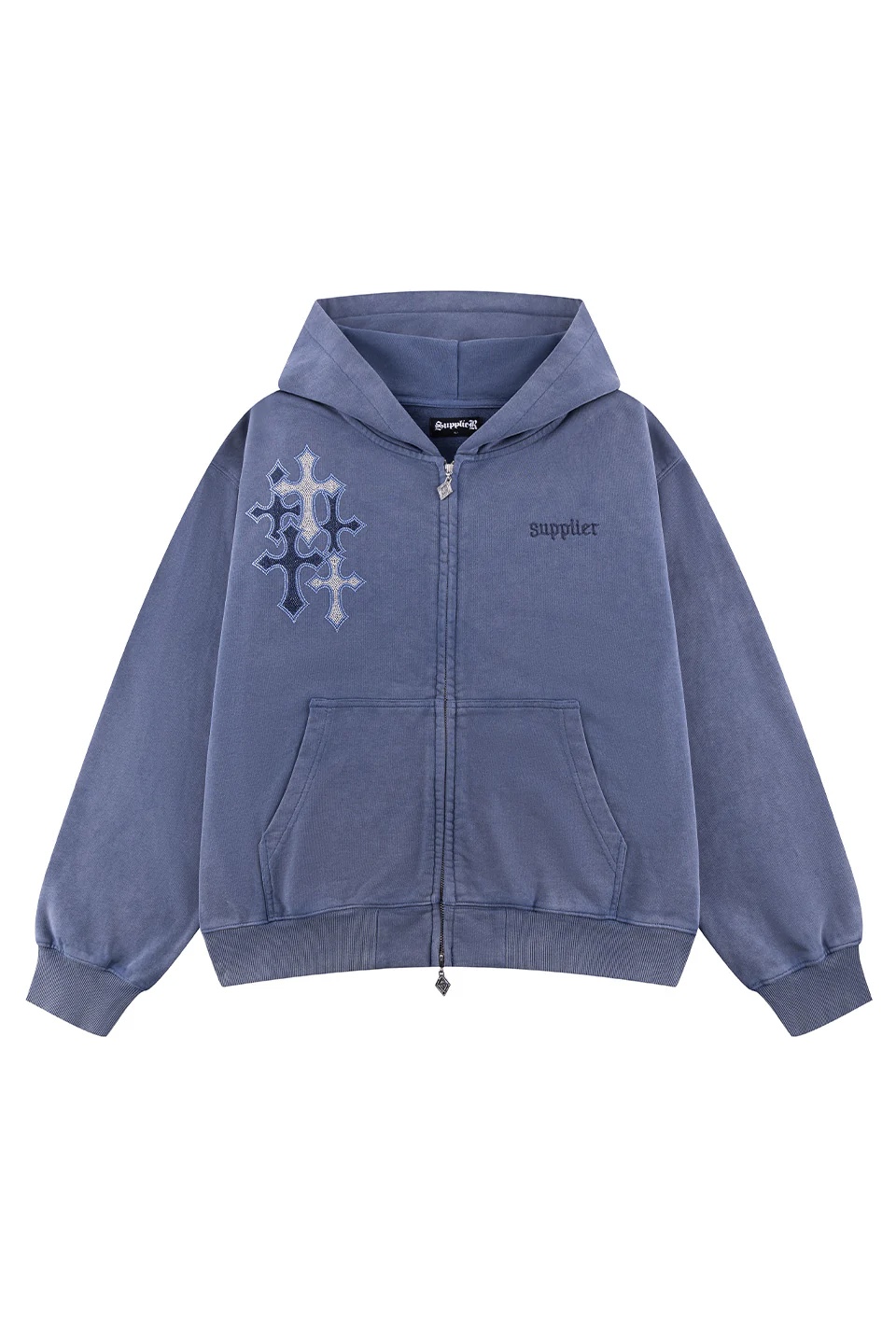 SUPPLIER/サプライヤー/Multiple Cross Rhinestone Zip Hoodie Blue M