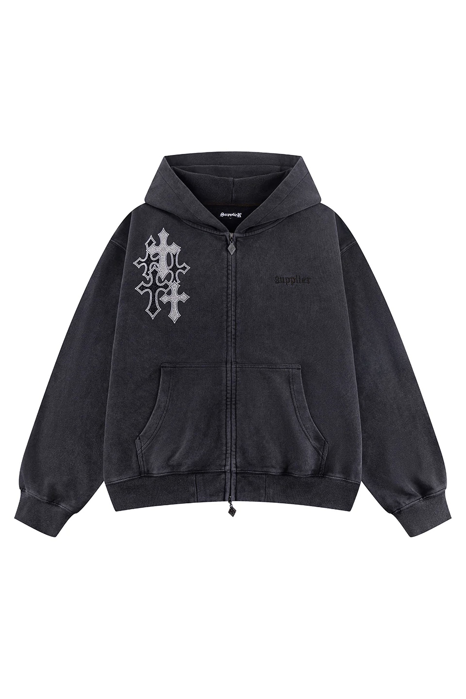 SUPPLIER/サプライヤー/Multiple Cross Rhinestone Zip Hoodie Black M