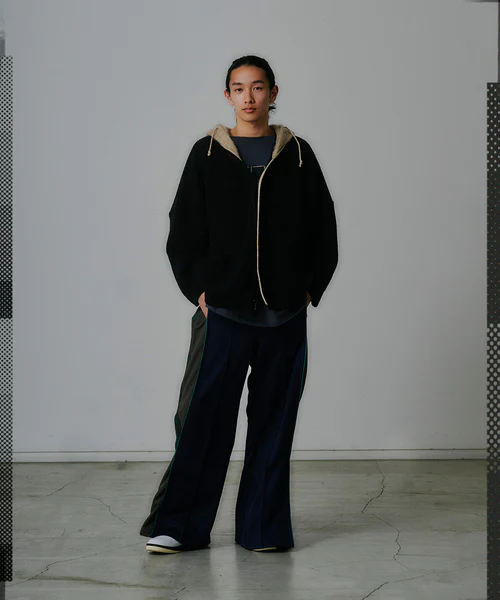 HOODED CARDIGAN BLACK×BEIGE 3