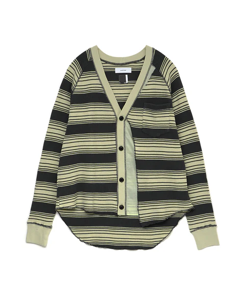 LAYERD WAFFLE KNIT CARDIGAN CHARCOAL 3