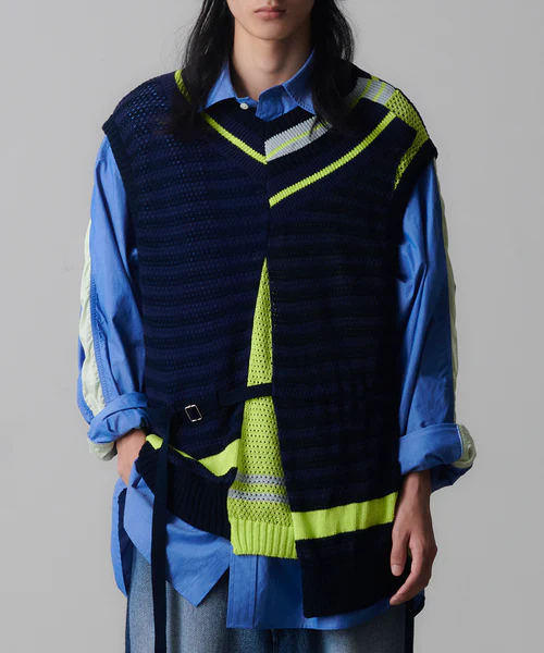 LAYERD MESH KNIT VEST NAVY 3