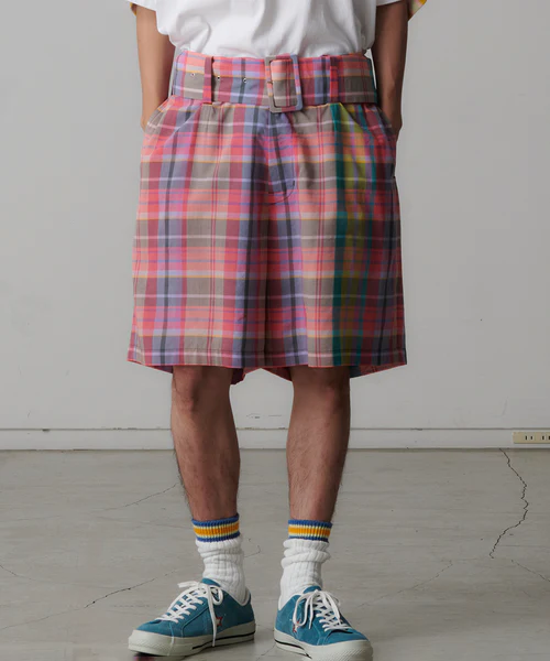 MADRAS CHECK SHORTS YELLOW×BLUE 1