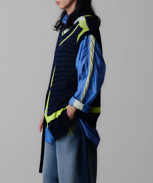 LAYERD MESH KNIT VEST NAVY 3