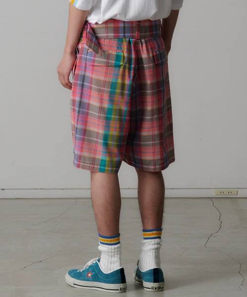 MADRAS CHECK SHORTS YELLOW×BLUE 1