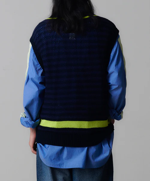 LAYERD MESH KNIT VEST NAVY 3