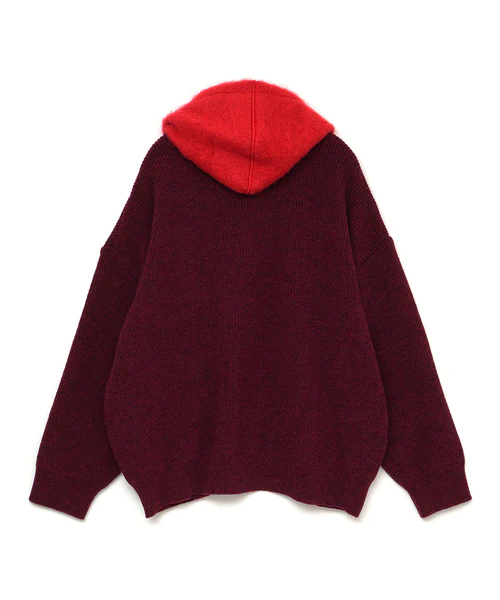 HOODED CARDIGAN BLACK×BEIGE 3