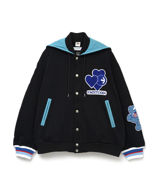 FACETASM X CPD LOVE PATCH HOODED STADIUM JACKET BLACK – ADDICTED