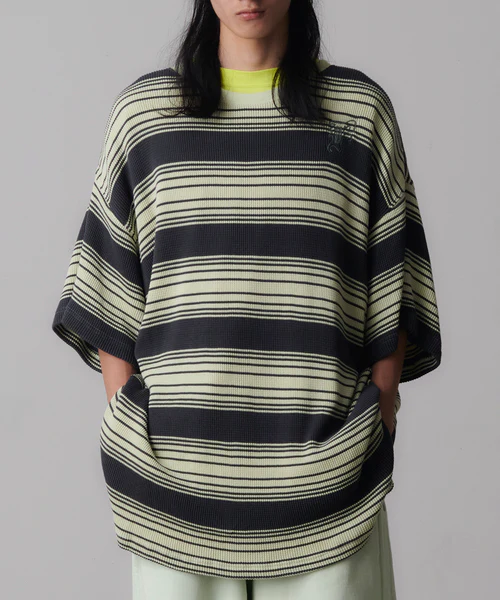 WAFFLE KNIT TEE CHARCOAL×MINT 1