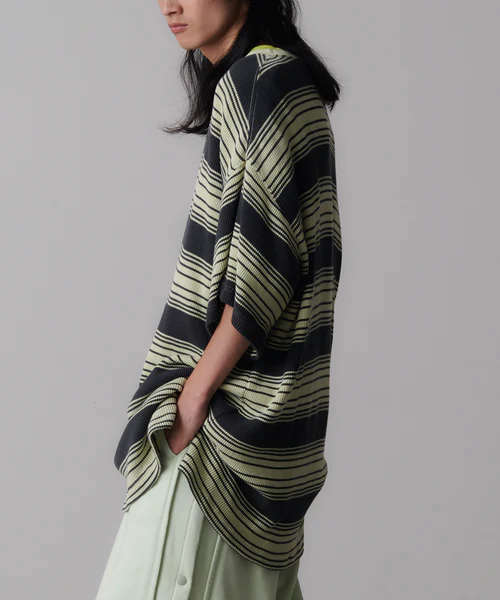 WAFFLE KNIT TEE CHARCOAL×MINT 1