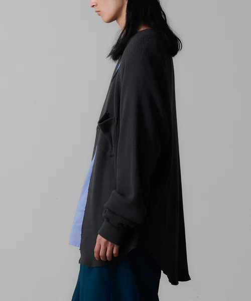 LAYERD WAFFLE KNIT CARDIGAN CHARCOAL 3