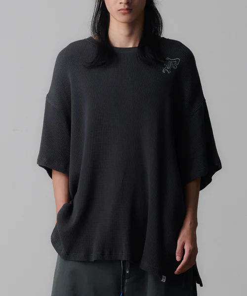 WAFFLE KNIT TEE CHARCOAL×MINT 1