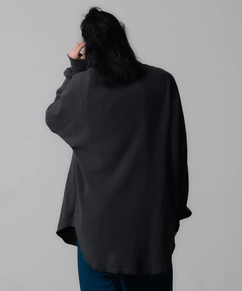 LAYERD WAFFLE KNIT CARDIGAN CHARCOAL 3