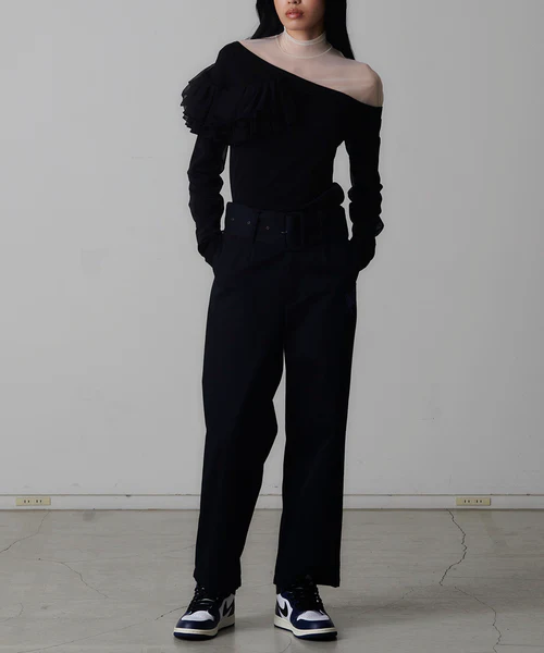 BELTED BIG HEART PANTS BEIGE 3