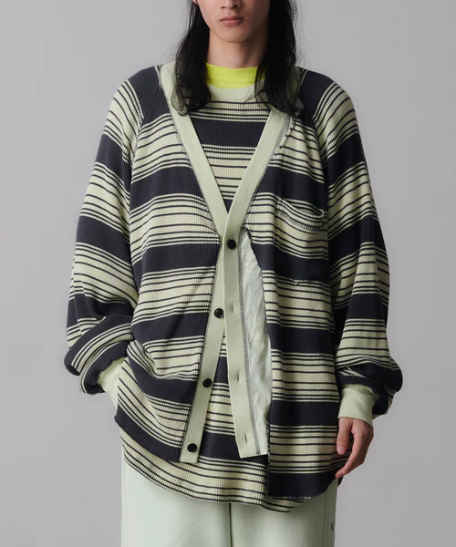 LAYERD WAFFLE KNIT CARDIGAN CHARCOAL 3