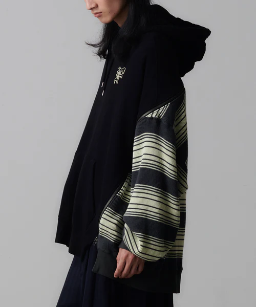 WAFFLE KNIT ZIP HOODIE BLACK 3