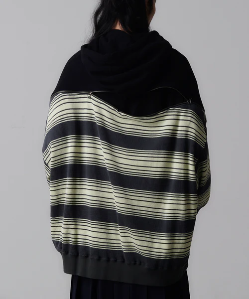 WAFFLE KNIT ZIP HOODIE BLACK 3