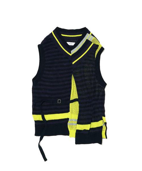 LAYERD MESH KNIT VEST NAVY 3