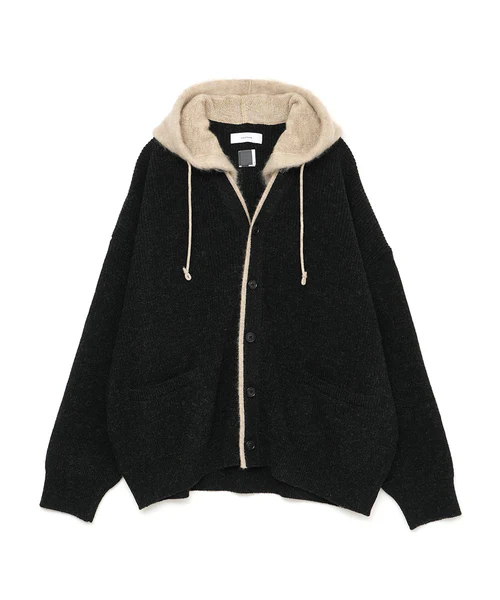 HOODED CARDIGAN BLACK×BEIGE 3