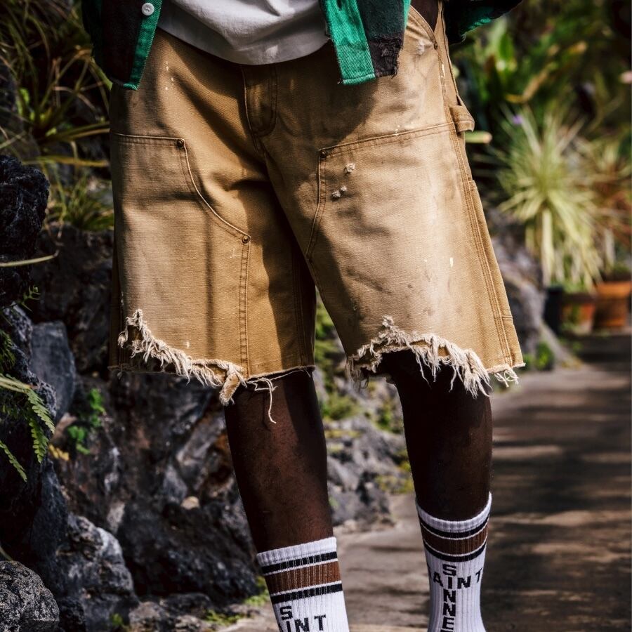 【SAINT MICHAEL】SM-HR8-0000-072DOUBLE KNEE SHORTS BEIGE L