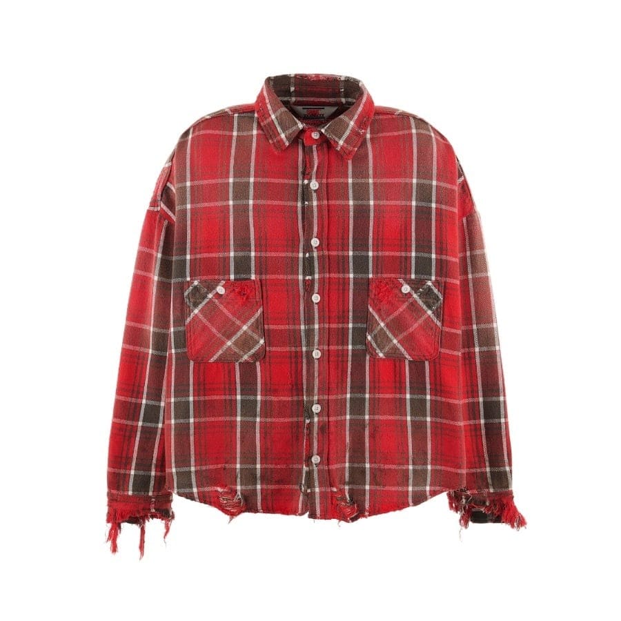SAINT MICHAEL】SM-YS1-0000-025/FRANNEL SHIRT/RED+GRAY(L RED+