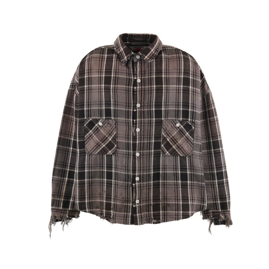 【SAINT MICHAEL】SM-YS1-0000-023/FRANNEL SHIRT/BLACK+GRAY BLACK+GRAY XL