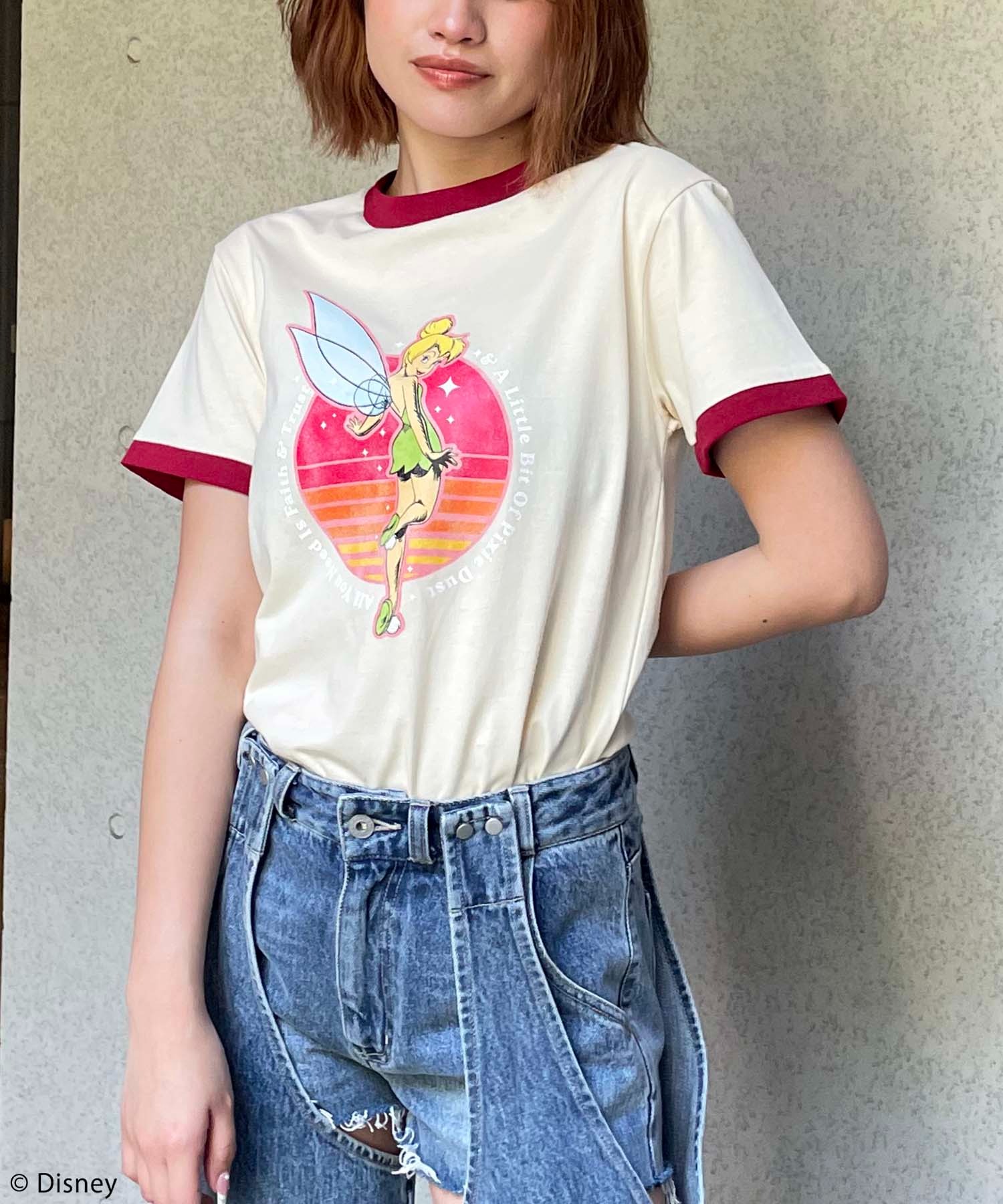 【Disney/ディズニー/ピーター・パン/ティンカー・ベル】ヴィンテージ風アートリンガーTシャツ