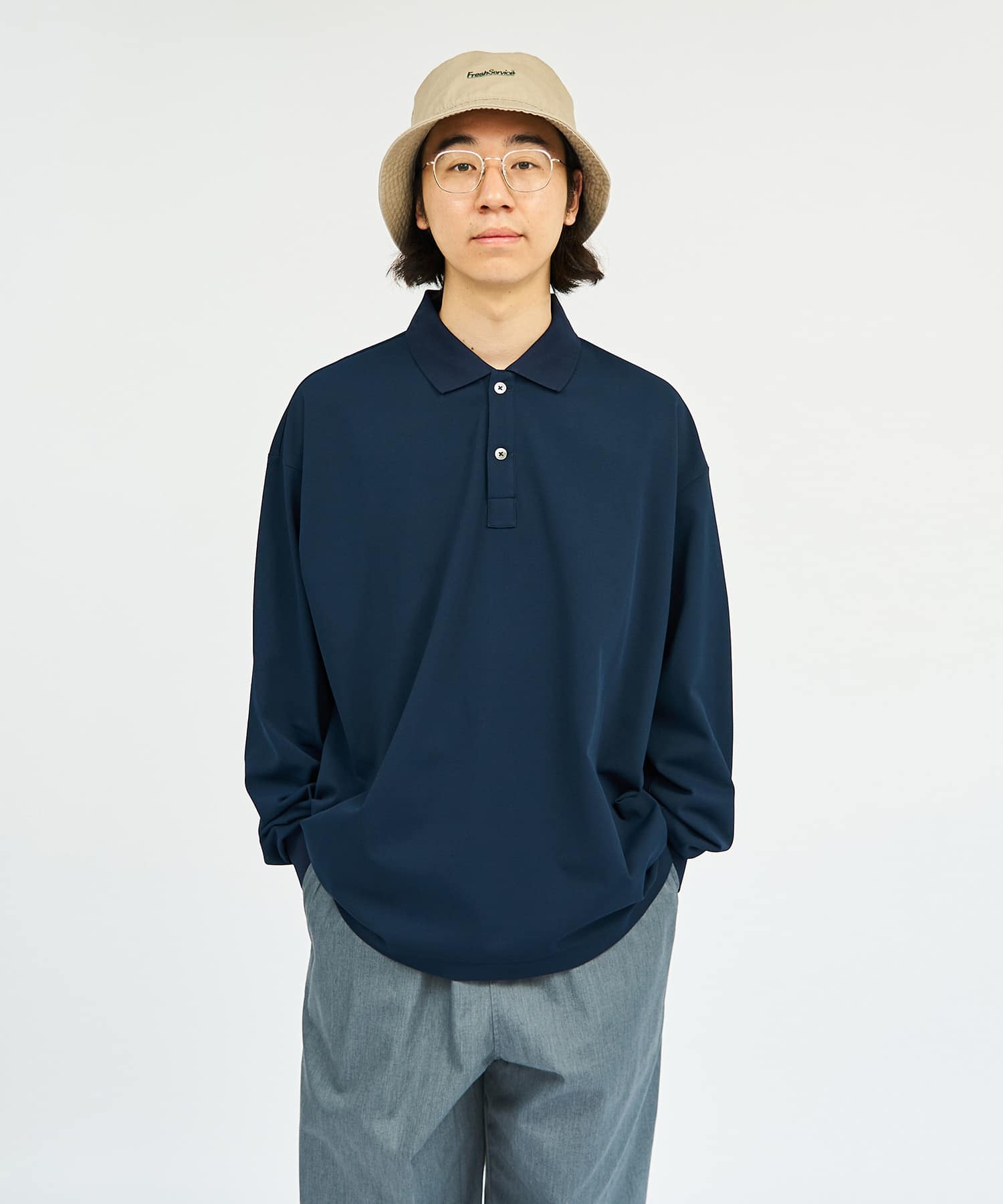 Fresh Service DRY PIQUE JERSEY L/S POLO / フレッシュサービス ドライピケジャージ長袖ポロ Navy M
