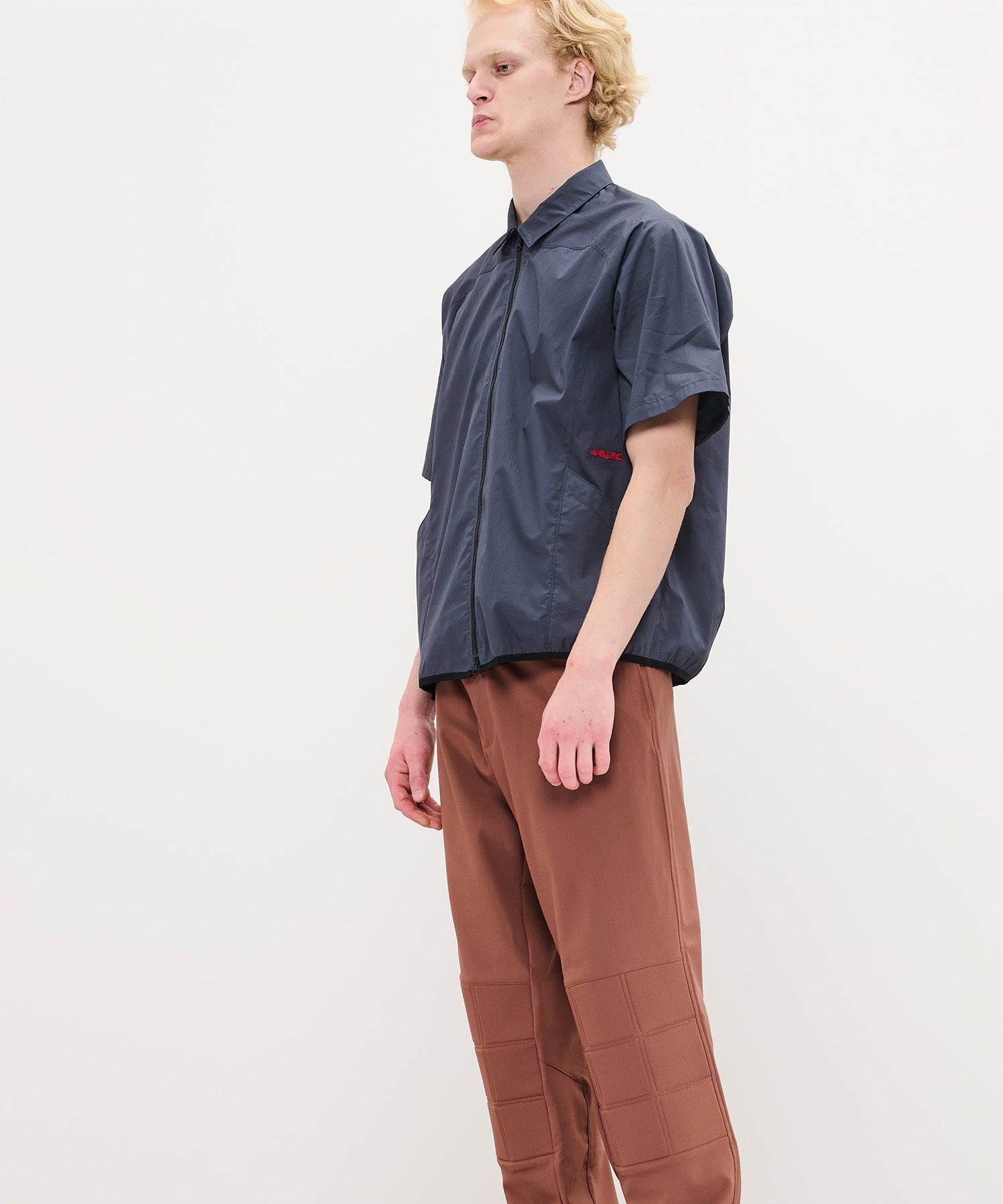 GR10K POPLIN ZIPPED SHORT SLEEVE SHIRT / ジーアールテンケー ポプリンジップショートスリーブシャツ Gray M