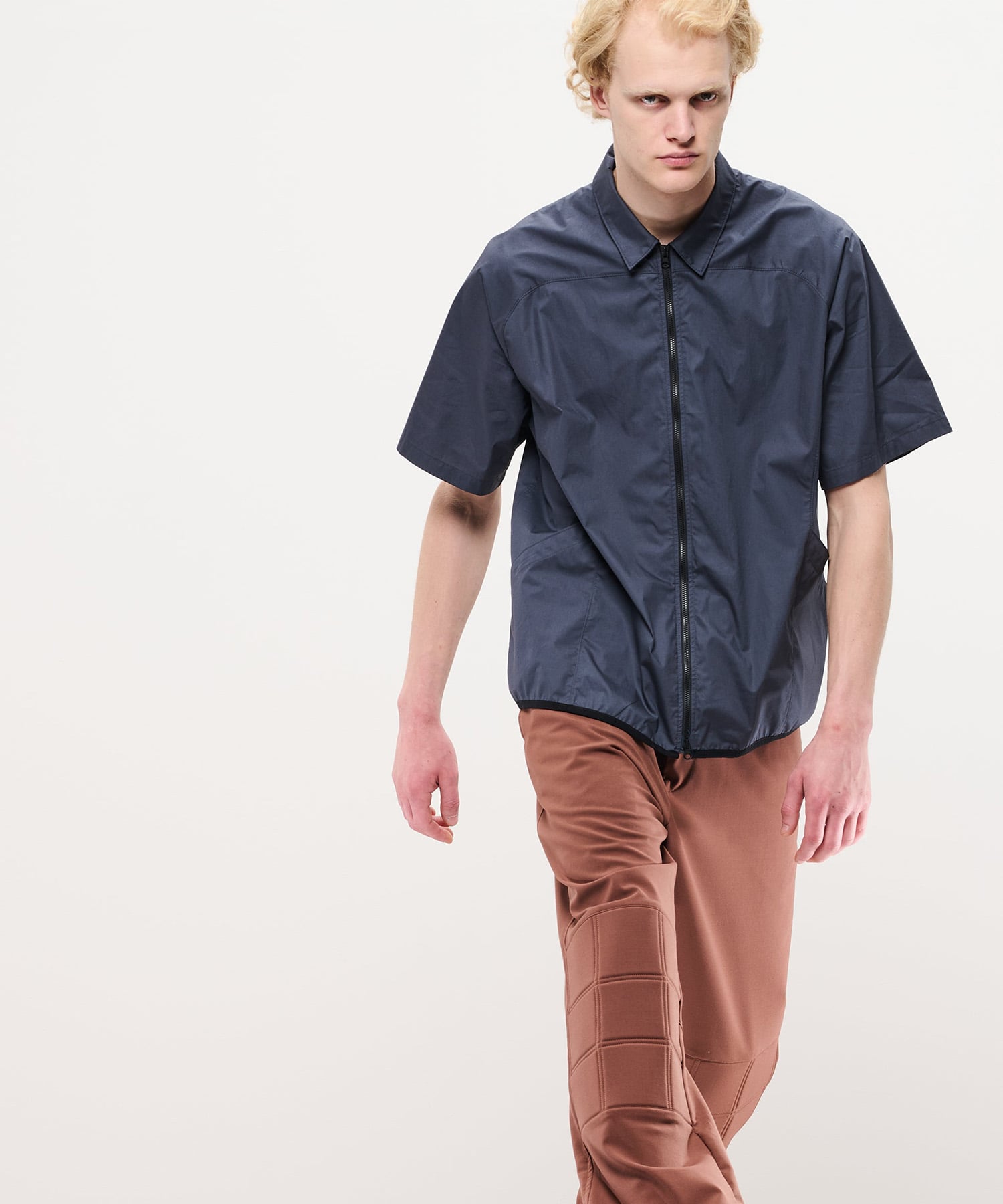 GR10K POPLIN ZIPPED SHORT SLEEVE SHIRT / ジーアールテンケー ポプリンジップショートスリーブシャツ Gray M