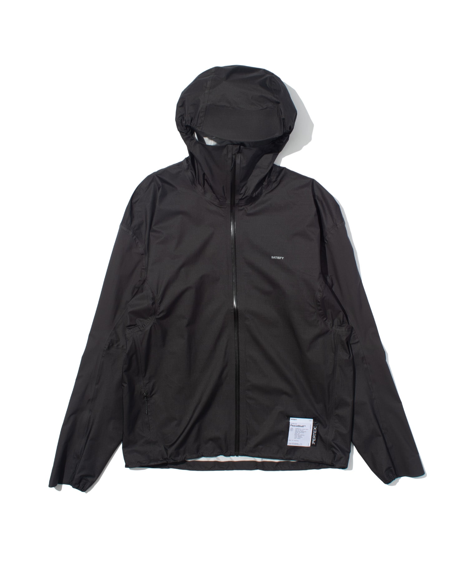 SATISFY PERTEX 3L FLY RAIN JACKET / サティスファイ パーテックス 3層 フライ レイン ジャケット Black L