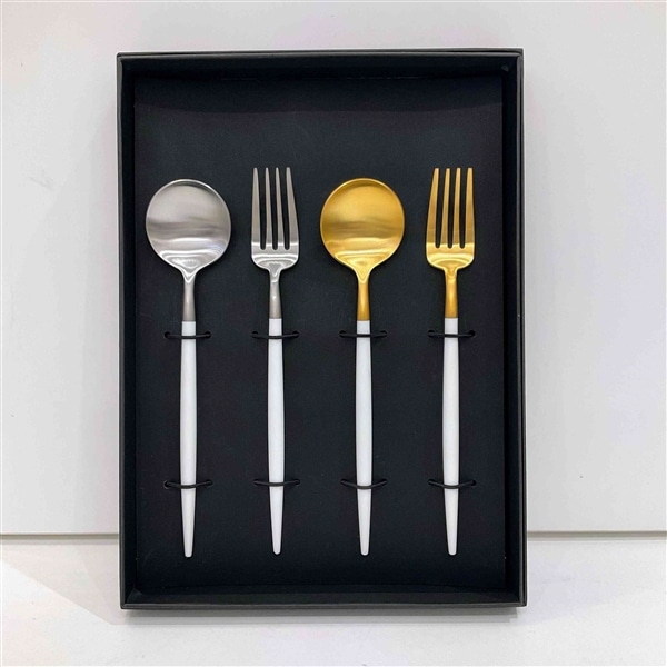 クチポール GOA デザート4点セット  ホワイト×シルバー・ホワイト×ゴールド BOXあり（Cutipol GOA）G-29 ホワイト×シルバー・ホワイト×ゴールド