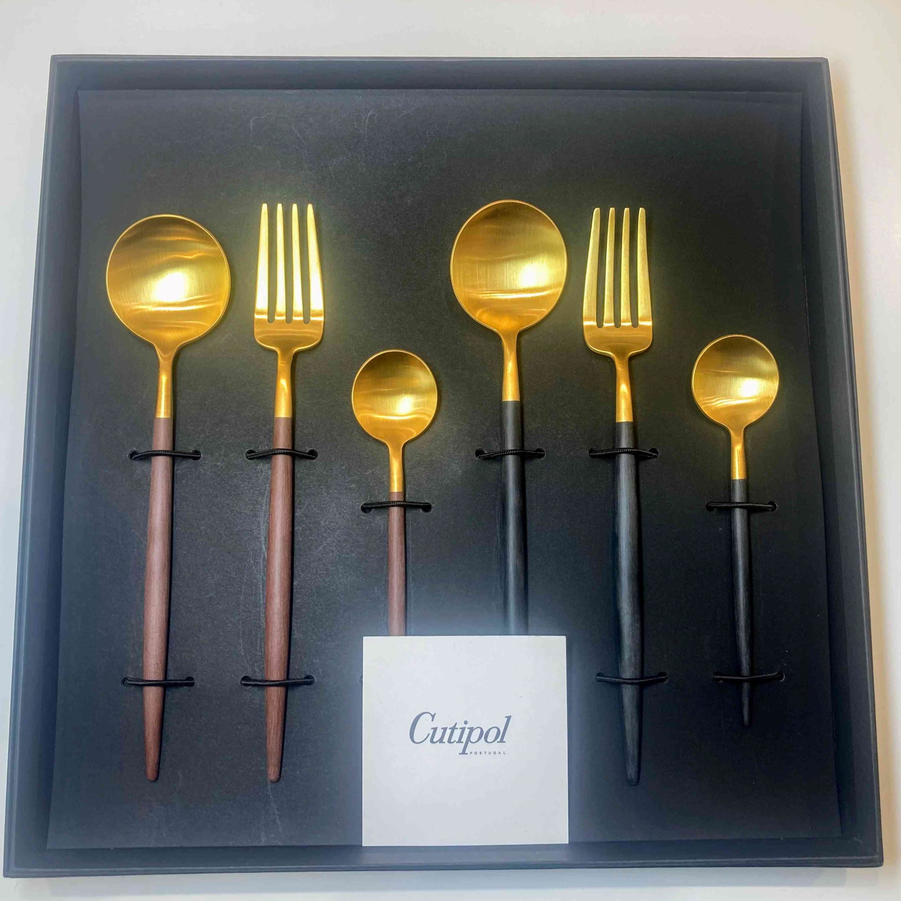 クチポール GOA デザート・ティースプーン6点セット ブラウン×ゴールド・ブラック×ゴールド BOXあり（Cutipol GOA）G-47 ブラウン×ゴールド・ブラック×ゴールド