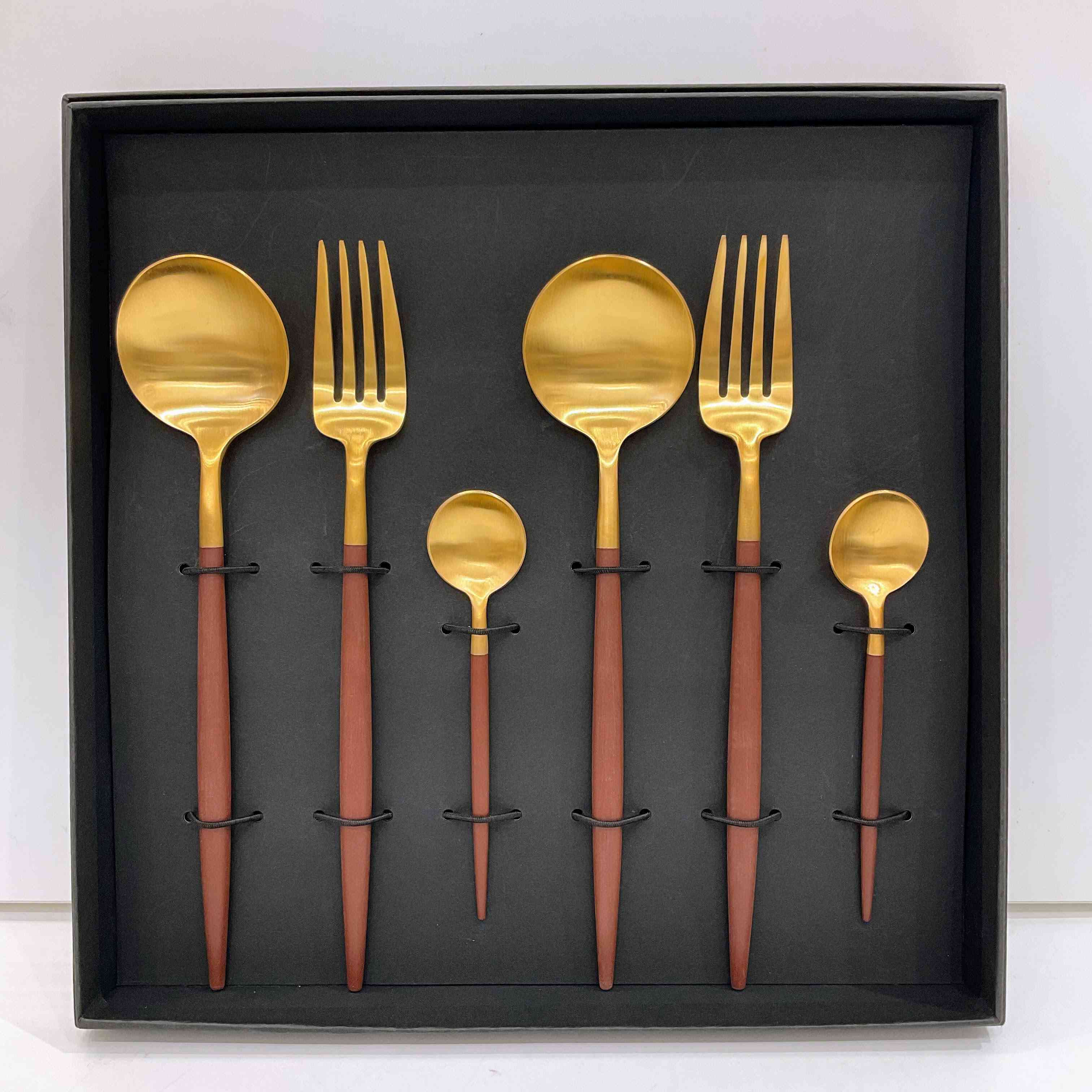 クチポール GOA テーブル・ティースプーン6点セット ブラウン×ゴールド BOXあり（Cutipol GOA）G-79 ブラウン×ゴールド