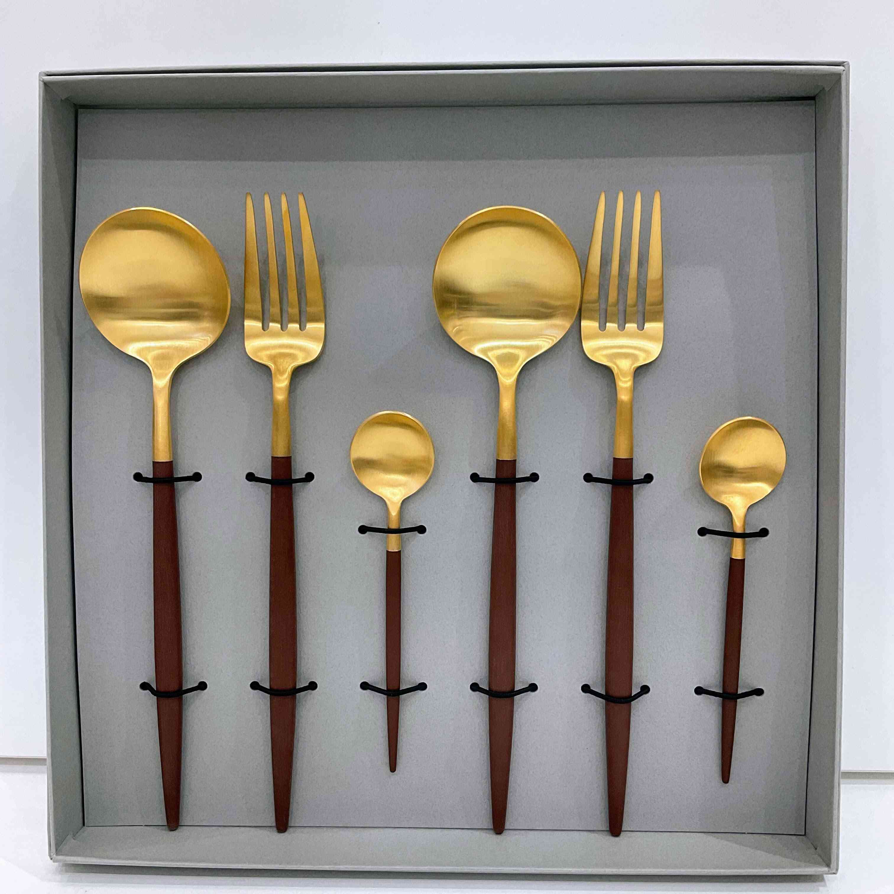 クチポール GOA テーブル・ティースプーン6点セット ブラウン×ゴールド BOX(グレー)あり（Cutipol GOA）G-79g ブラウン×ゴールド