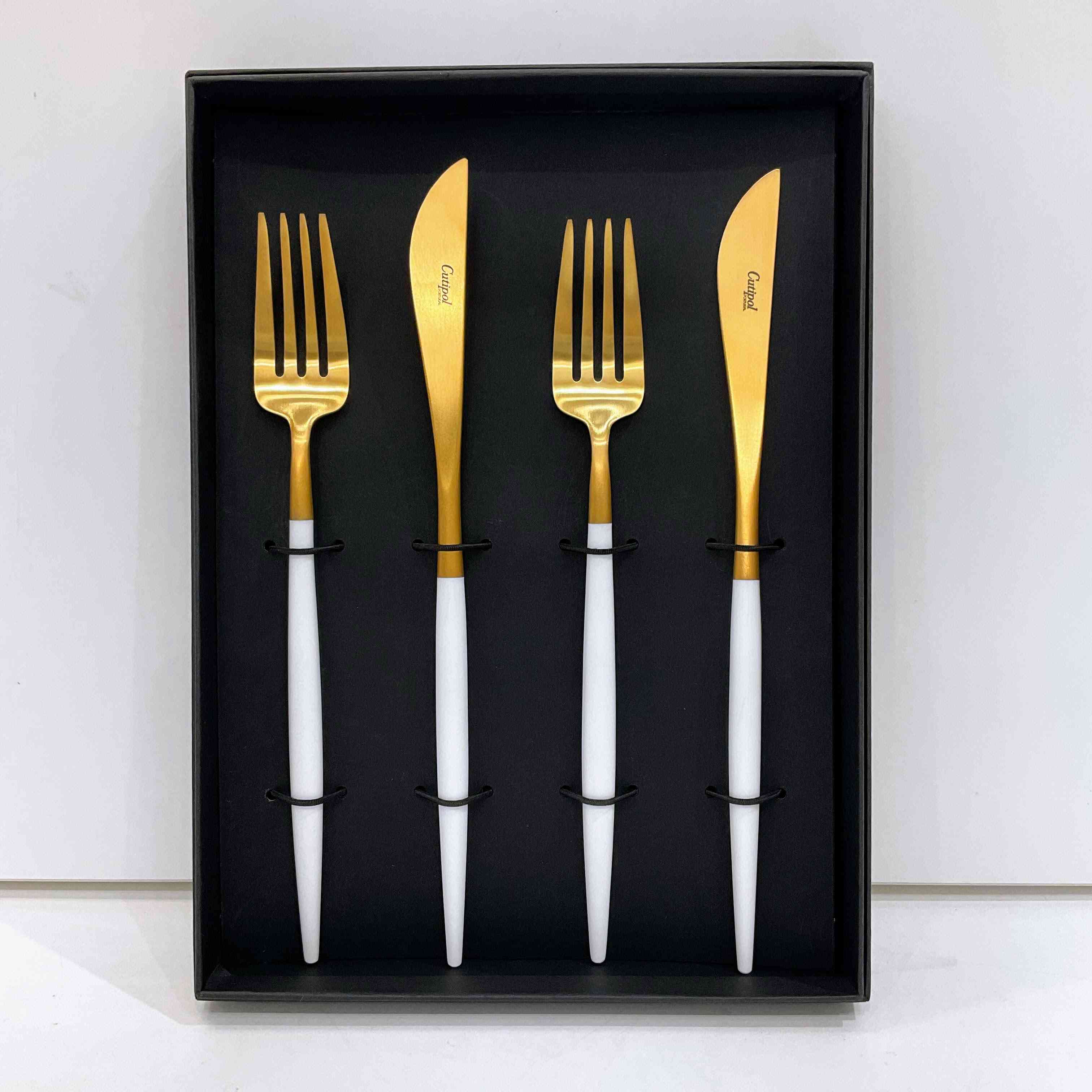 クチポール GOA テーブルナイフ・フォーク4点セット ホワイト×ゴールド  BOXあり（cutipol GOA) G-117 ホワイト×ゴールド