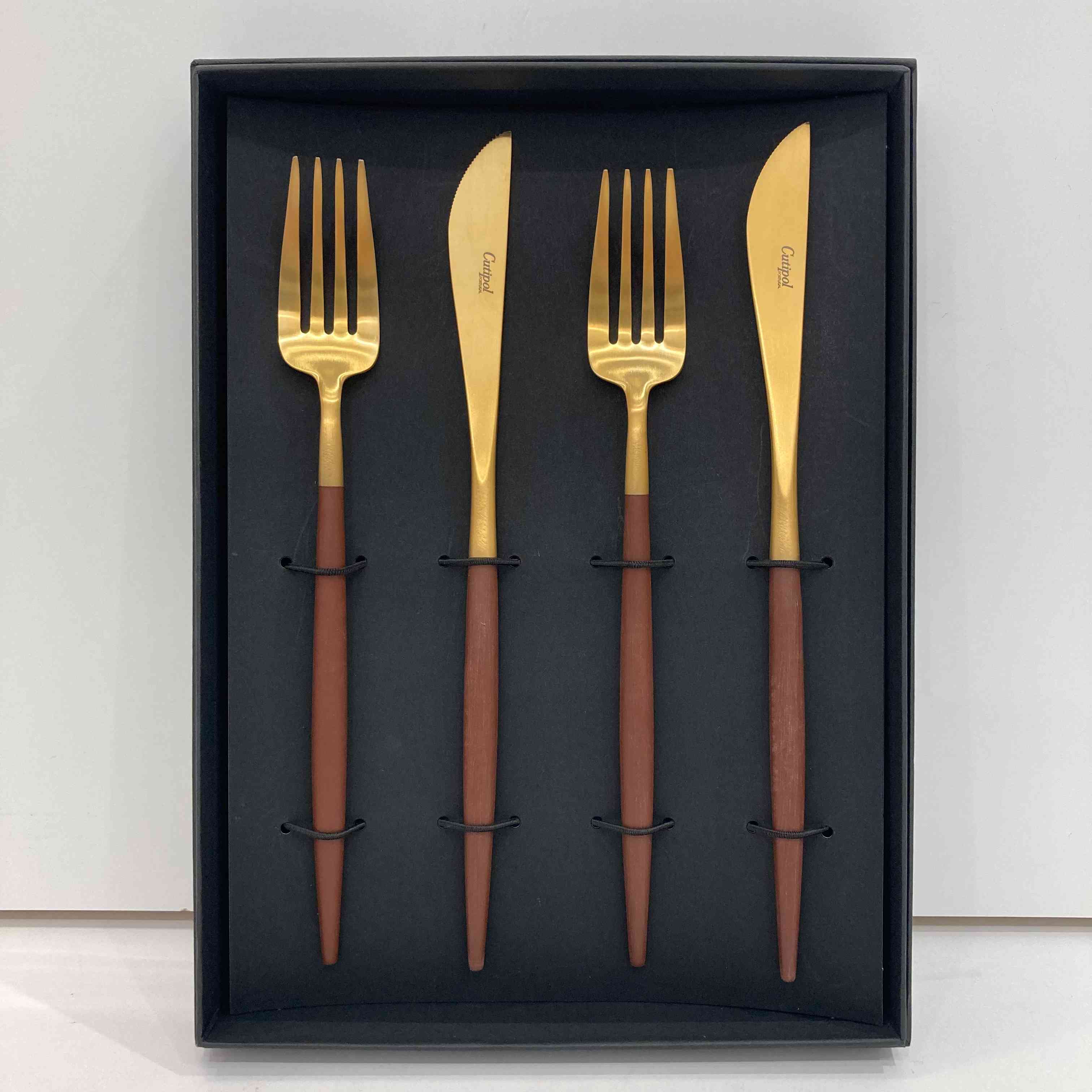 クチポール GOA テーブルナイフ・フォーク4点セット ブラウン×ゴールド  BOXあり（cutipol GOA) G-121 ブラウン×ゴールド