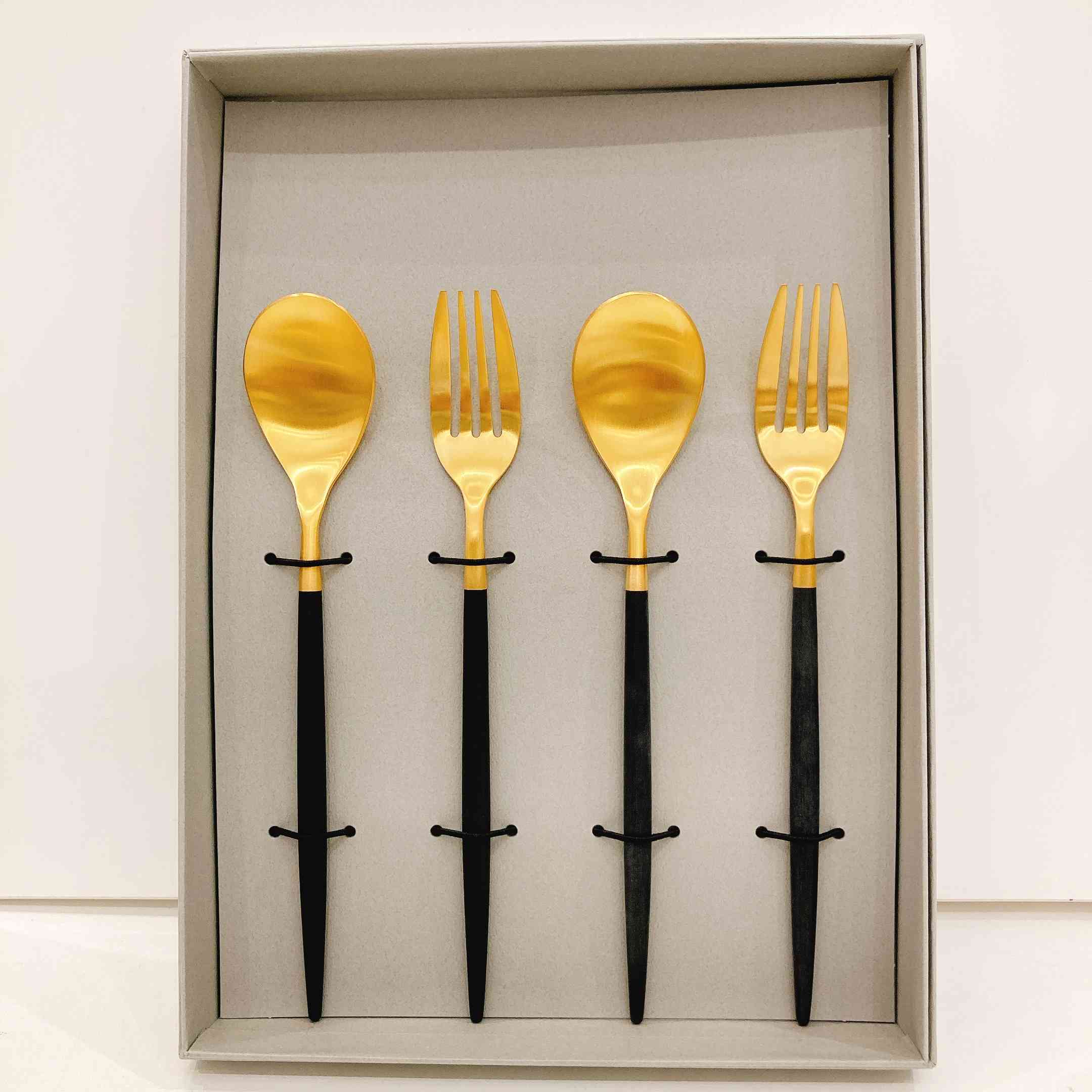 クチポール MIOデザート4点セット ブラック×ゴールド BOX(グレー)あり（Cutipol ）M-12g ブラック×ゴールド