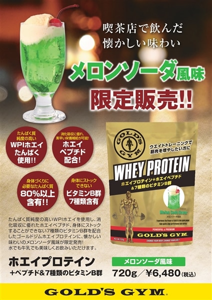 【数量限定】GOLD'S GYM　ホエイプロテイン メロンソーダ風味 メロンソーダ風味 720g