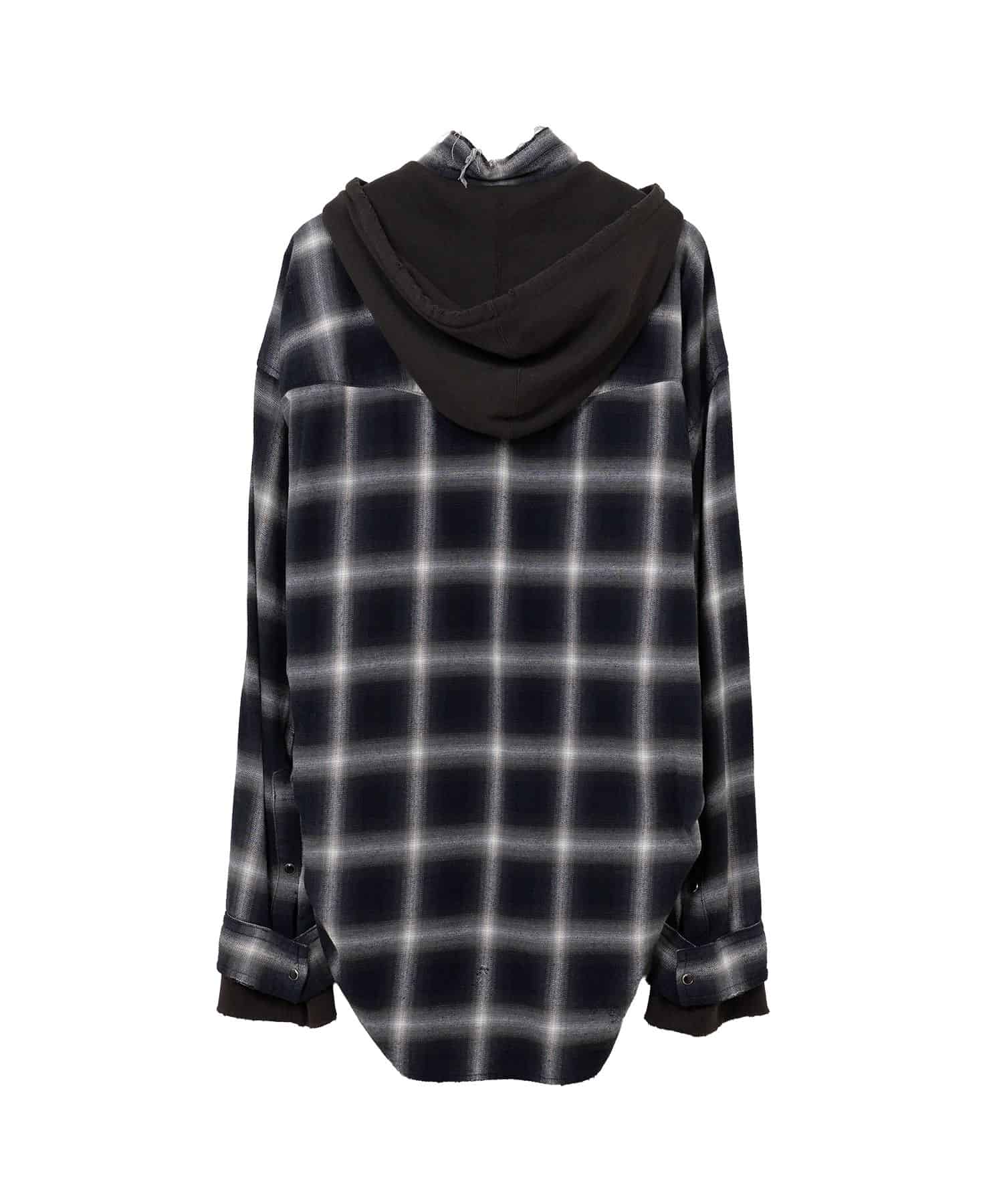 Maison MIHARA YASUHIRO(ミハラヤスヒロ)/Hoodie Combine Checkered Shirt/BLACK BLACK 44