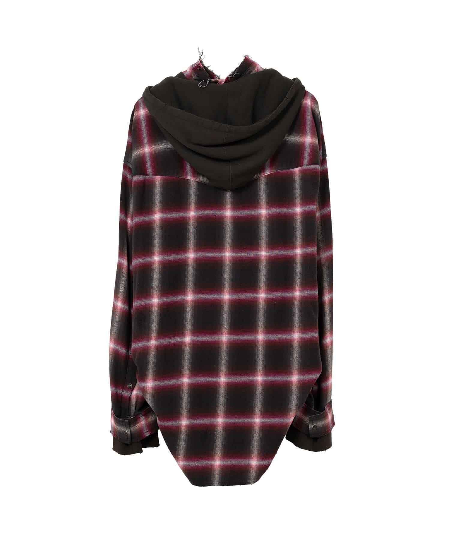 Maison MIHARA YASUHIRO(ミハラヤスヒロ)/Hoodie Combine Checkered Shirt/RED RED 44