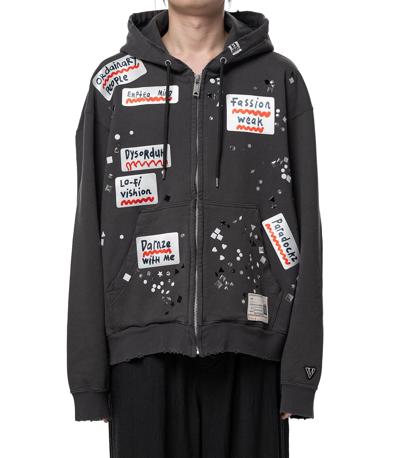Maison MIHARA YASUHIRO(ミハラヤスヒロ)/Embellished Sticker Zip-Up Hoodie/BLACK BLACK 46