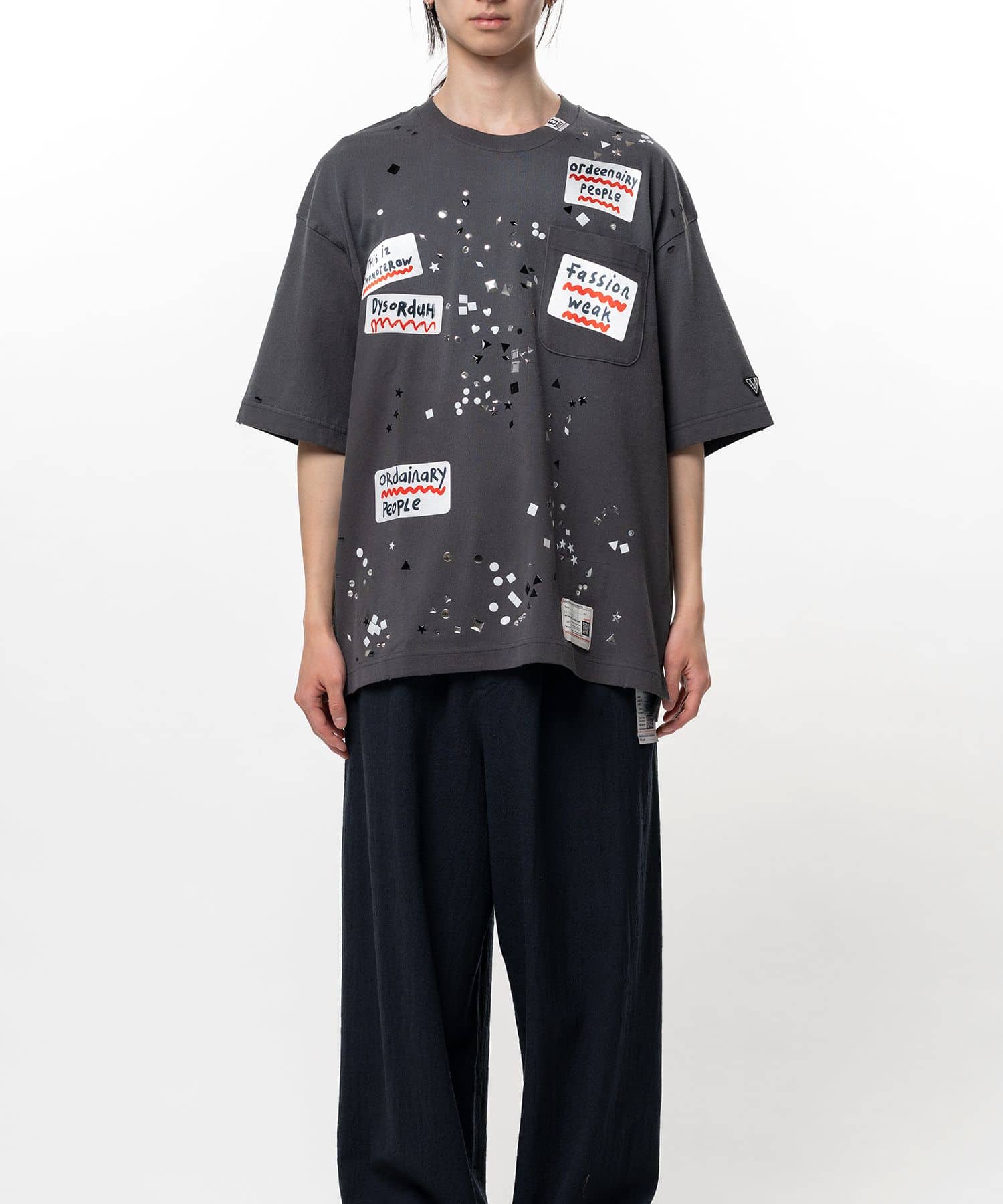 Maison MIHARA YASUHIRO(ミハラヤスヒロ)/Embellished Sticker T-shirt/BLACK BLACK 46
