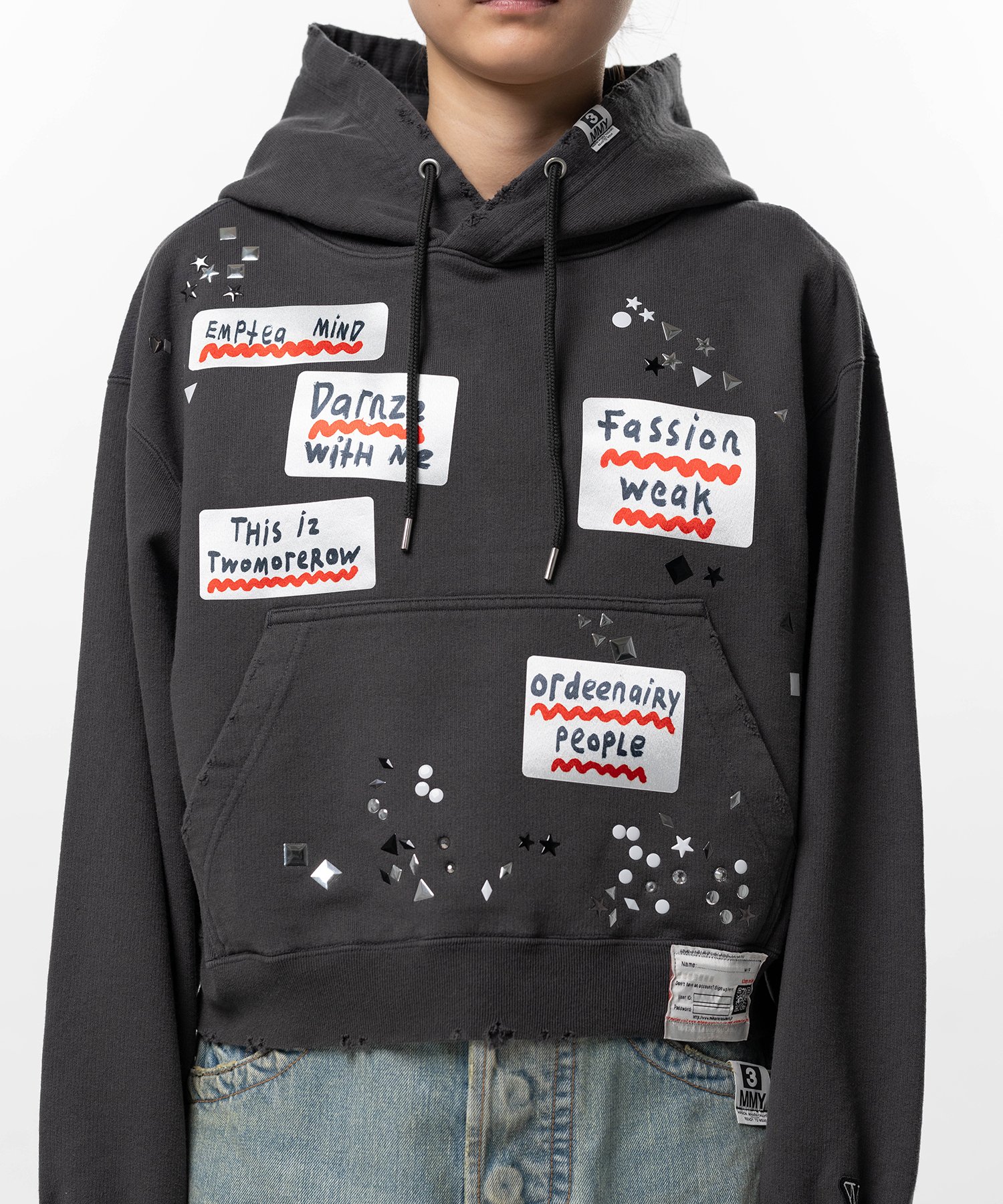 Maison MIHARA YASUHIRO(ミハラヤスヒロ)/Embellished Sticker Hoodie/BLACK BLACK 36